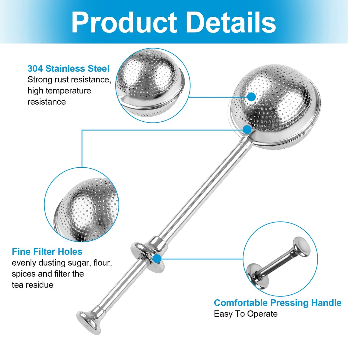 2 Pcs Bakers Dusting Wand for Sugar Flour and Spices, Stainless Steel Flour Duster for Baking, Powdered Sugar Shaker Duster Sifter, Spring-operated Handle for One-handed Operation