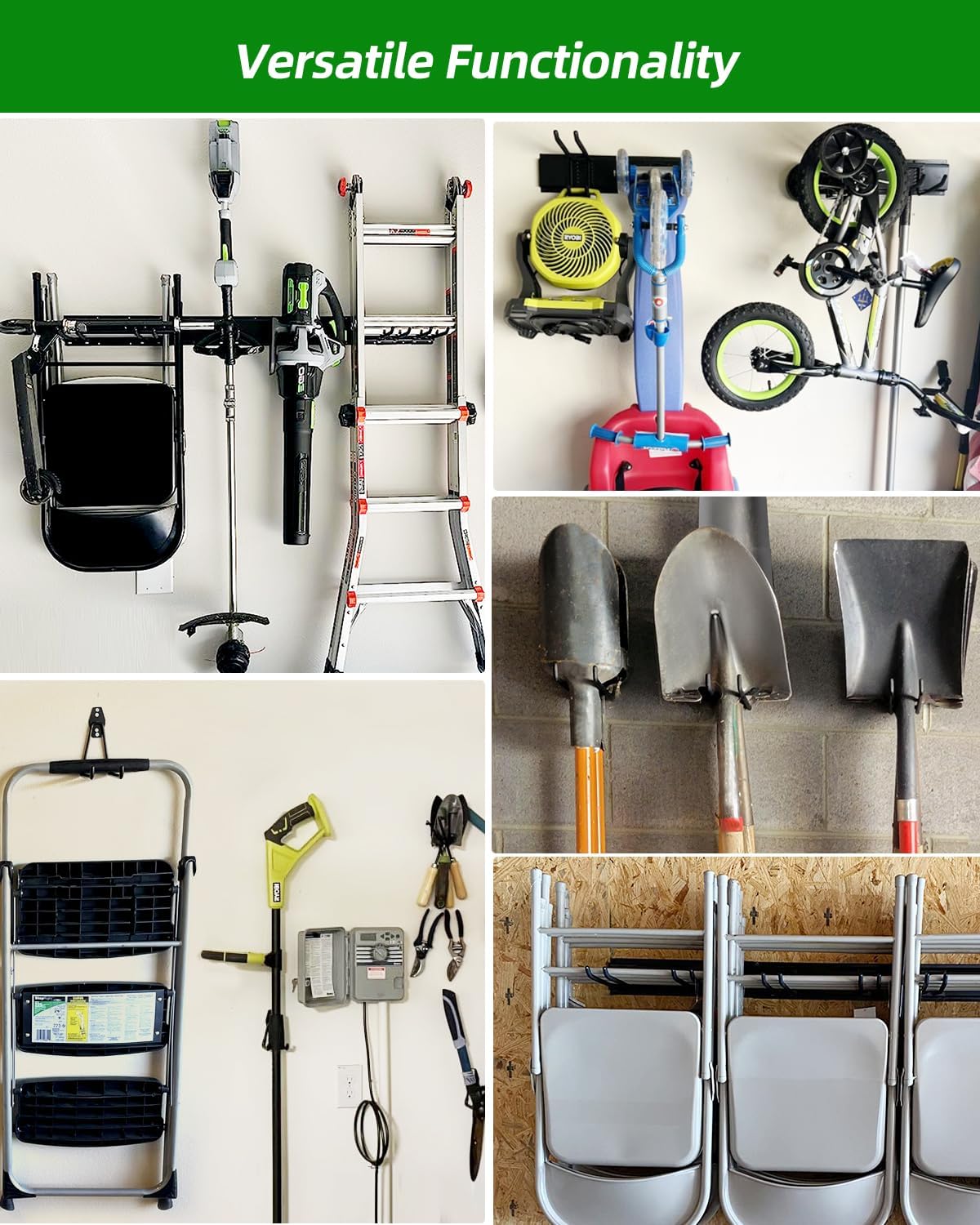 PIYILO Garden Tool Organizer - 48-Inch Heavy Duty Wall Storage Rack with 18 Garage Hooks for Yard Tools