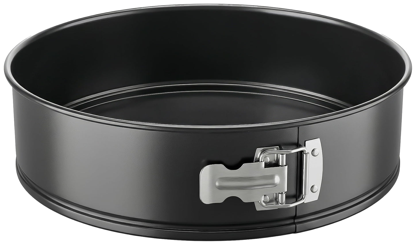 NutriChef 9 Inch Nonstick Cheesecake Springform Cake Pan | Stainless Steel Clasp & Removable Bottom | Durable Stainless Steel Cheesecake Pan | Easy to Clean | Includes 100 Parchment Papers | Black
