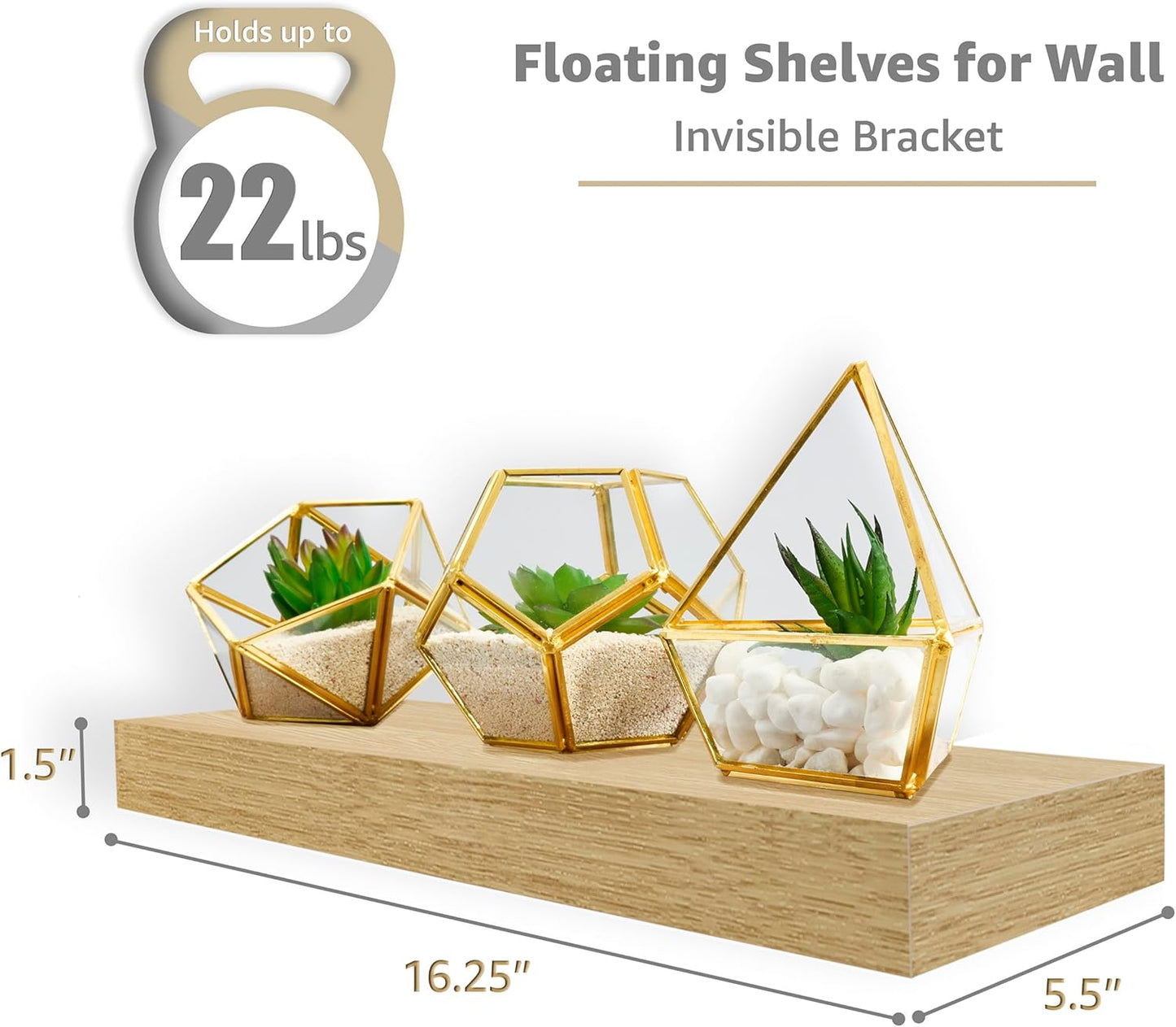 Sorbus Floating Shelves - 16-Inch Wall-Mounted Shelves for Kitchen, Bedroom & Bathroom | Maple Wood, 2 Pack