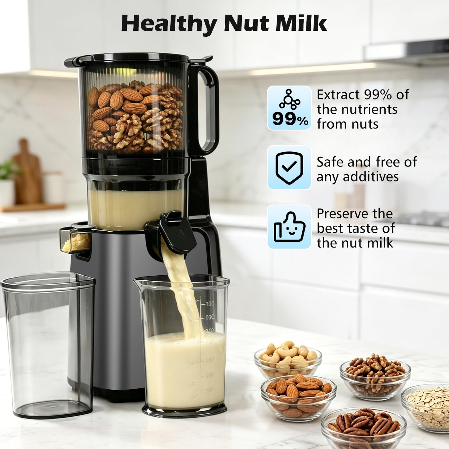Juicer Machines with 5.8" Large Chute, 2-in-1 Cold Press Juicer for Whole Vegetables Fruits 400W, Masticating juicer Easy to Clean Juice Extractor Machine for Making Nut Mike, Juice, Premium Gray