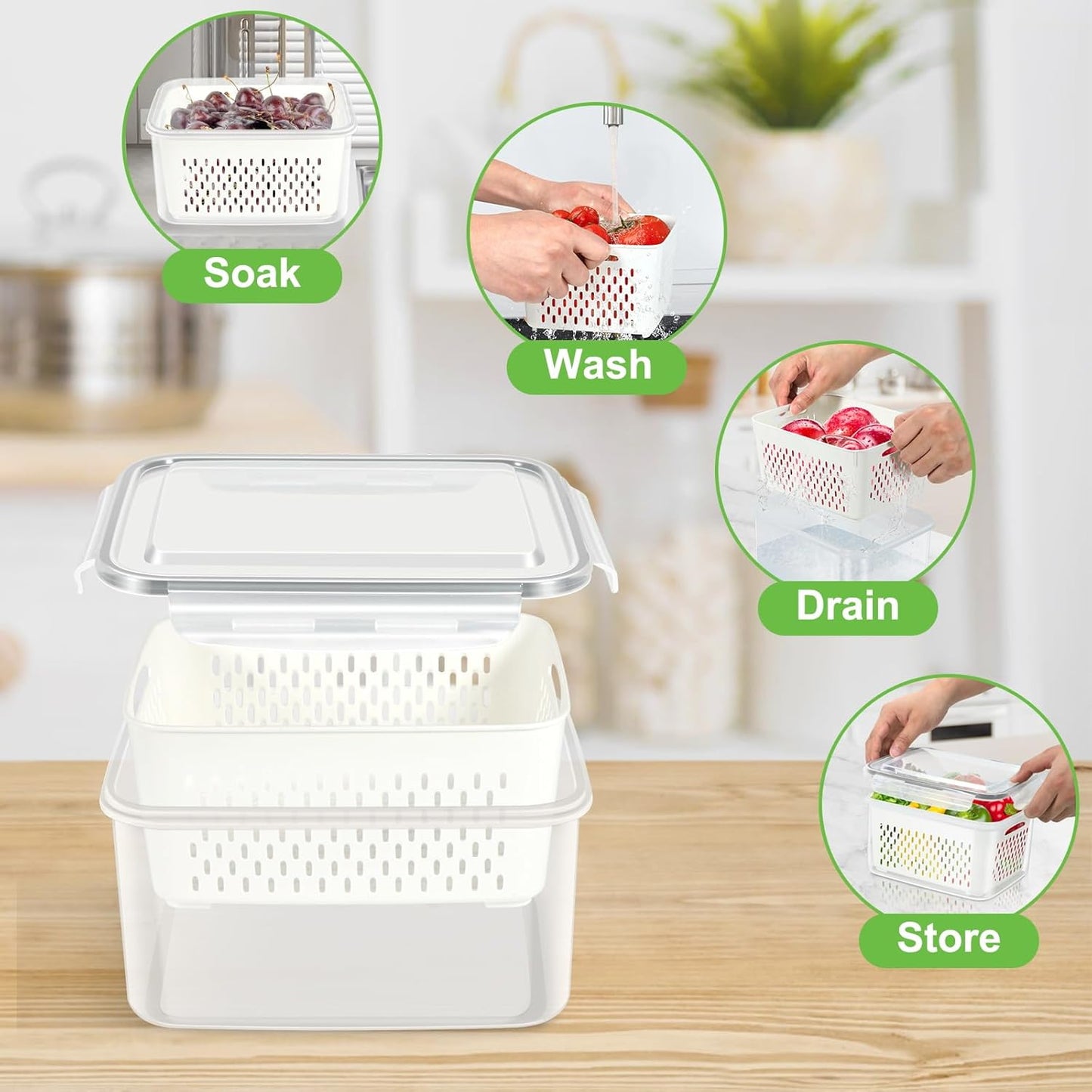TBMax Fruit Storage Containers - 12-Piece Set with Airtight Lids & Colander for Fresh Produce | Large Size