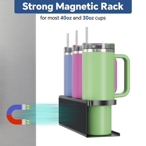 Brippo Strong Magnetic Cup Holder for Stanley 20/30/40 oz, Tumbler Organizer with Lid Rack for Fridge, up to 10 lbs, Kitchen Cabinet Storage for Stanley, Mug Cup Accessories