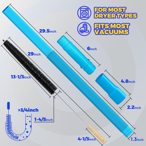Holikme Dryer Vent Cleaner Kit - 2-Piece Lint Vacuum Attachment & Flexible Brush, Blue