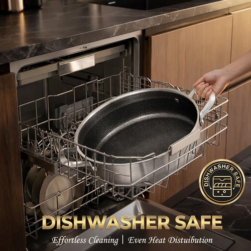 Inqibee 5 QT Hybrid Nonstick Saute Pan with Lid, Tri-Ply Stainless Steel 12 Inch Deep Frying Pan Cookware, PFOA & PFOS Free, Induction Compatible, All Cooktops, Oven & Dishwasher Safe