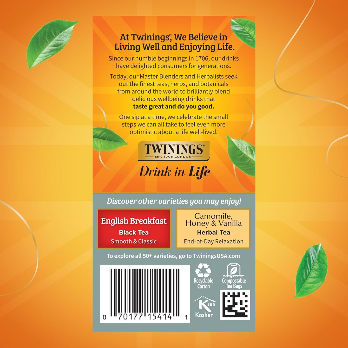 Twinings Prince of Wales Black Tea - Velvety Smooth & Mild Flavor - 20 Individually Wrapped Bags