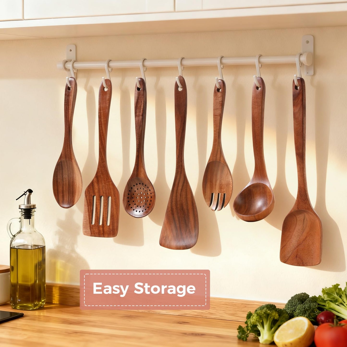 Wooden Spoons for Cooking - 7 Pieces Wooden Kitchen Utensils Set, Smooth Natural Teak Wood Utensil Set, Nonstick Heat-Resistant Cooking Utensils - Lightweight & Sturdy, Wooden Spatula for Cooking