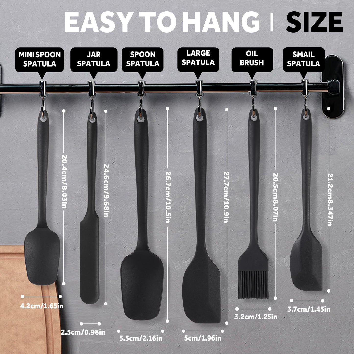 GeeRic Silicone Spatula Set, 6 PCS Non-Stick Kitchen Utensil Set, Heat Resistant Up to 600°F Kitchen Cooking and Serving Utensils Black