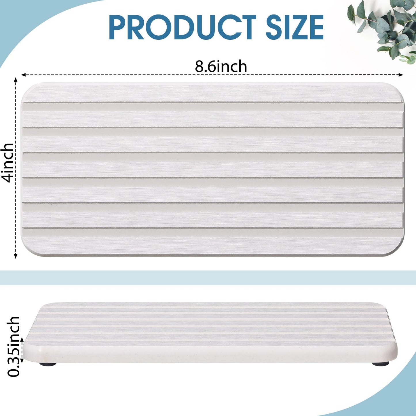 Photect 2Pcs Water Absorbent Diatomite Coasters 8.6x4'' Diatomaceous Earth Drying Ma, Grooved Design Water Absorbing Stone for Home Bathroom Decoration Home Warming Gift (White)