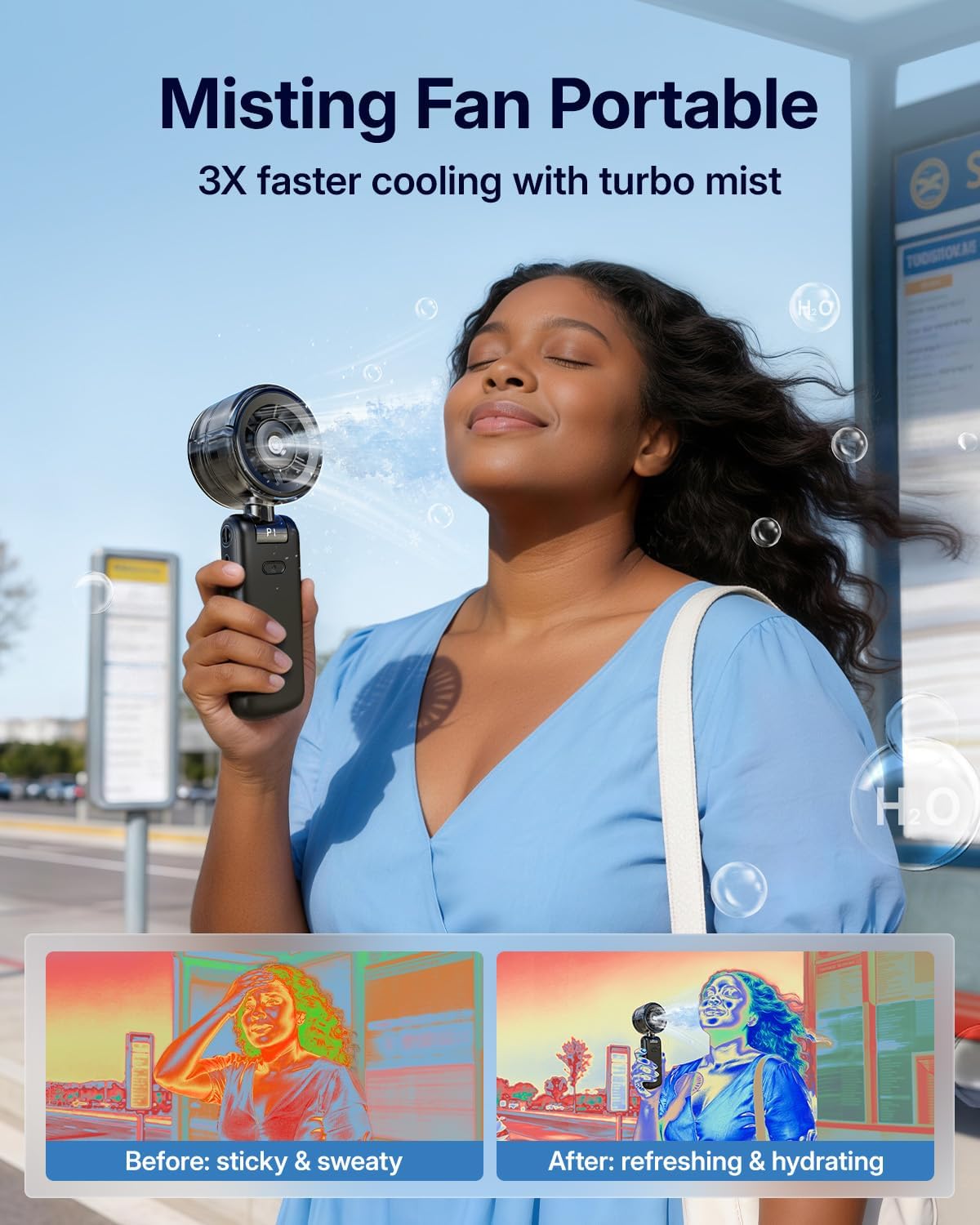 Skiennix Misting Fan - Portable Handheld Turbo Fan with Cool Mist Spray, 4000mAh Battery | Black