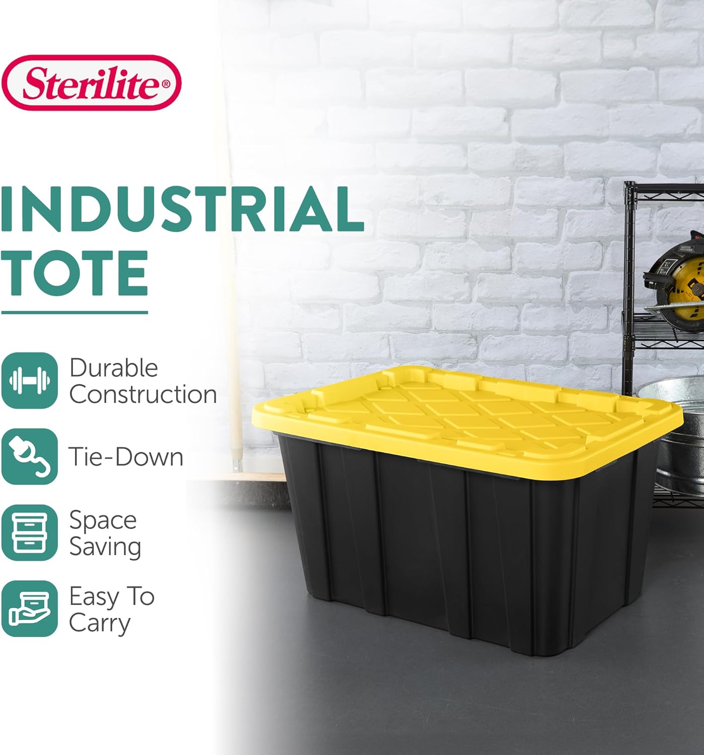 Sterilite 12-Pack Industrial Tote | Heavy-Duty Plastic Storage Bins with Lids - 27 Gallon for Organizing Closet, Bathroom, Office