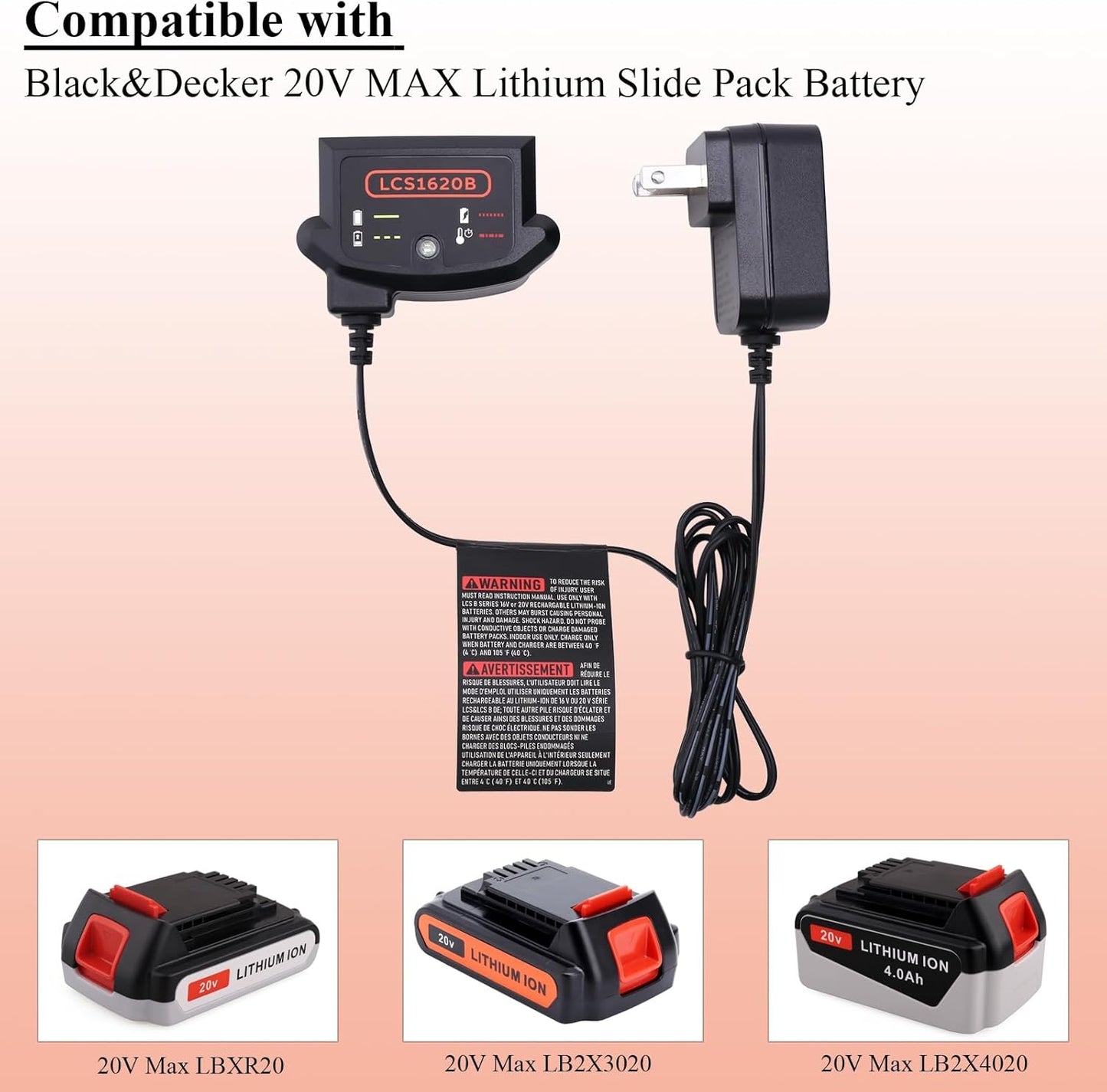Lasica 20V Lithium Battery Charger - Compatible with Black & Decker LBXR20 Series | Efficient Charging Solution