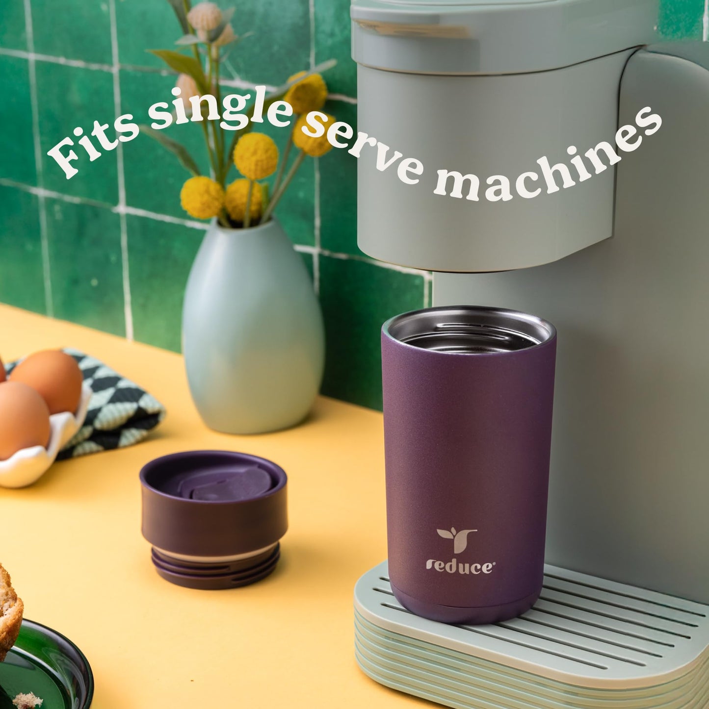 REDUCE Perk 10oz Insulated Coffee Tumbler – Leak-Proof with Lockable Lid and Vacuum Insulation–Durable Stainless Steel–Fits Car Cup Holders–One-Handed Travel Mug in Sand Leopard Print - Midnight Plum