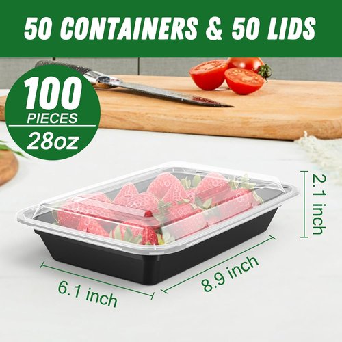 Dealusy 28 oz Meal Prep Containers - 50 Pack of Reusable, Leakproof Food Storage with Lids | Microwave & Dishwasher Safe