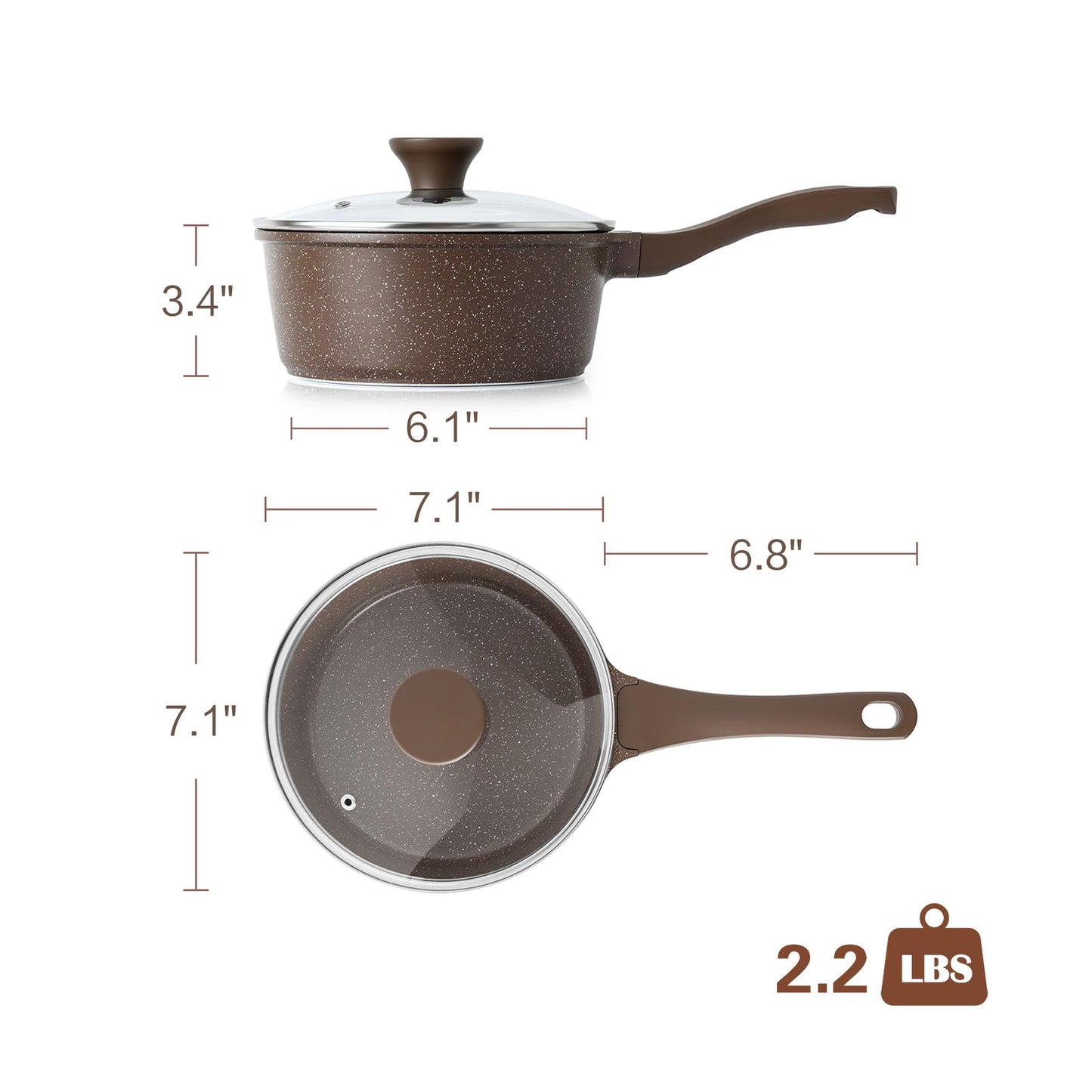 SENSARTE Saucepan Nonstick with Lid 2.0 Quarts Granite Coating Sauce Pot Small Kitchen Cooking Pot, Induction Comptable, Free of Intentionally Added PFOA