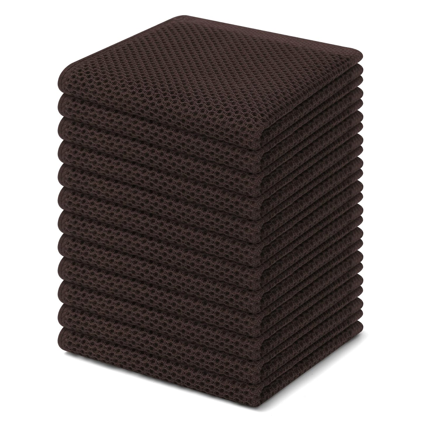 Homaxy 100% Cotton Waffle Weave Kitchen Dish Cloths, Ultra Soft Absorbent Quick Drying Dish Towels, 12 x 12 Inches, 12-Pack, Dark Brown