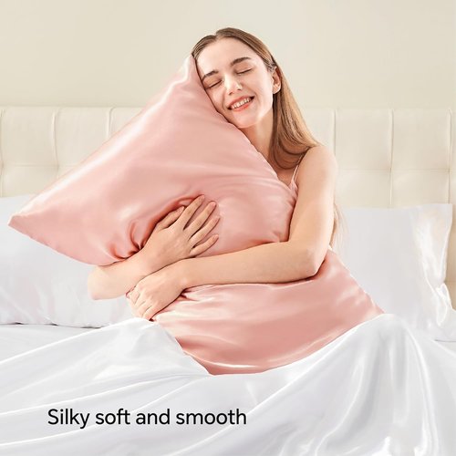 BEDELITE Satin Pillowcase Set - Super Soft & Cooling Zippered Pillow Cases | Coral, Standard Size (20x26 Inches)