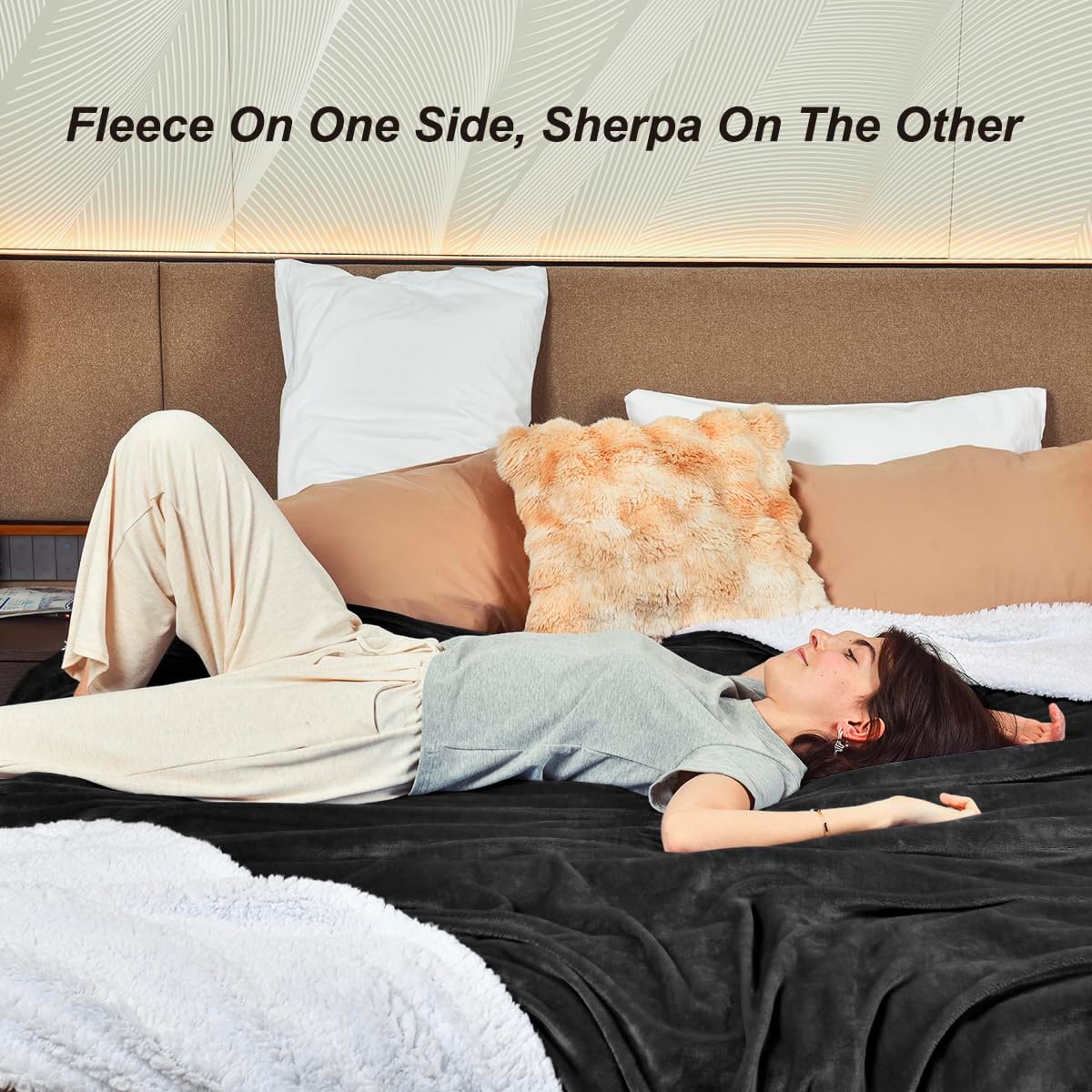 KAWAHOME Sherpa Fleece Queen Blanket - Extra Warm 500GSM Plush for Winter | 90" x 90" Dark Grey
