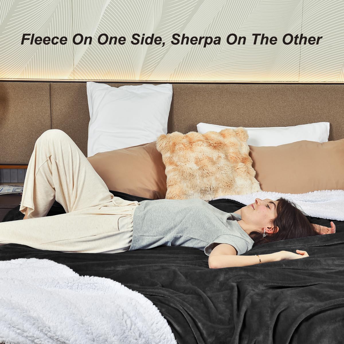 KAWAHOME Sherpa Fleece King Size Blanket for Bed - Extra Warm and Heavy Thick Blankets for Winter, Super Soft 500GSM Plush Blanket, 108" X 90" Dark Grey