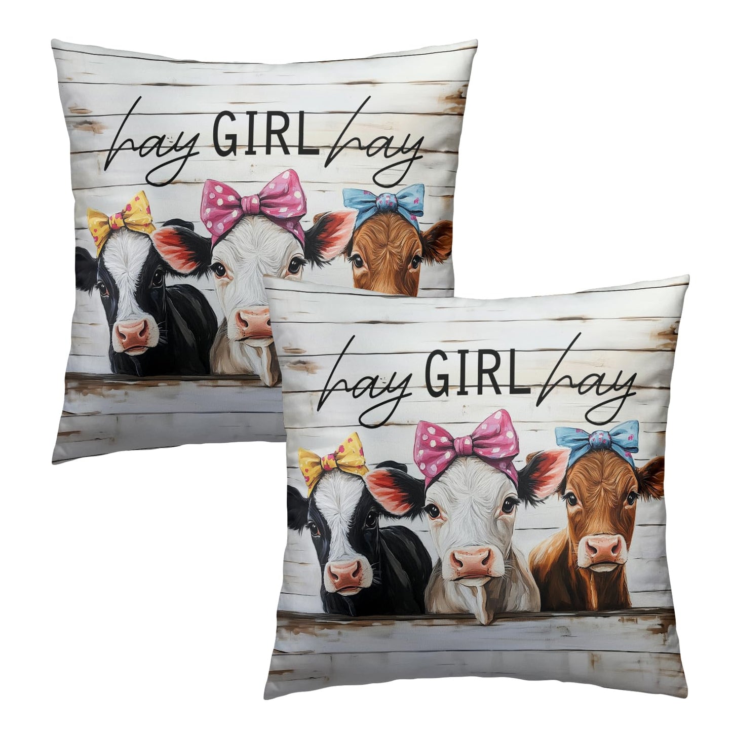 Giwawa Farmhouse Cow Throw Pillow Covers 18x18 Inch Hay Girl Hay Decorative Pillowcase Set of 2 Couch Cushion Covers for Home Living Room Patio