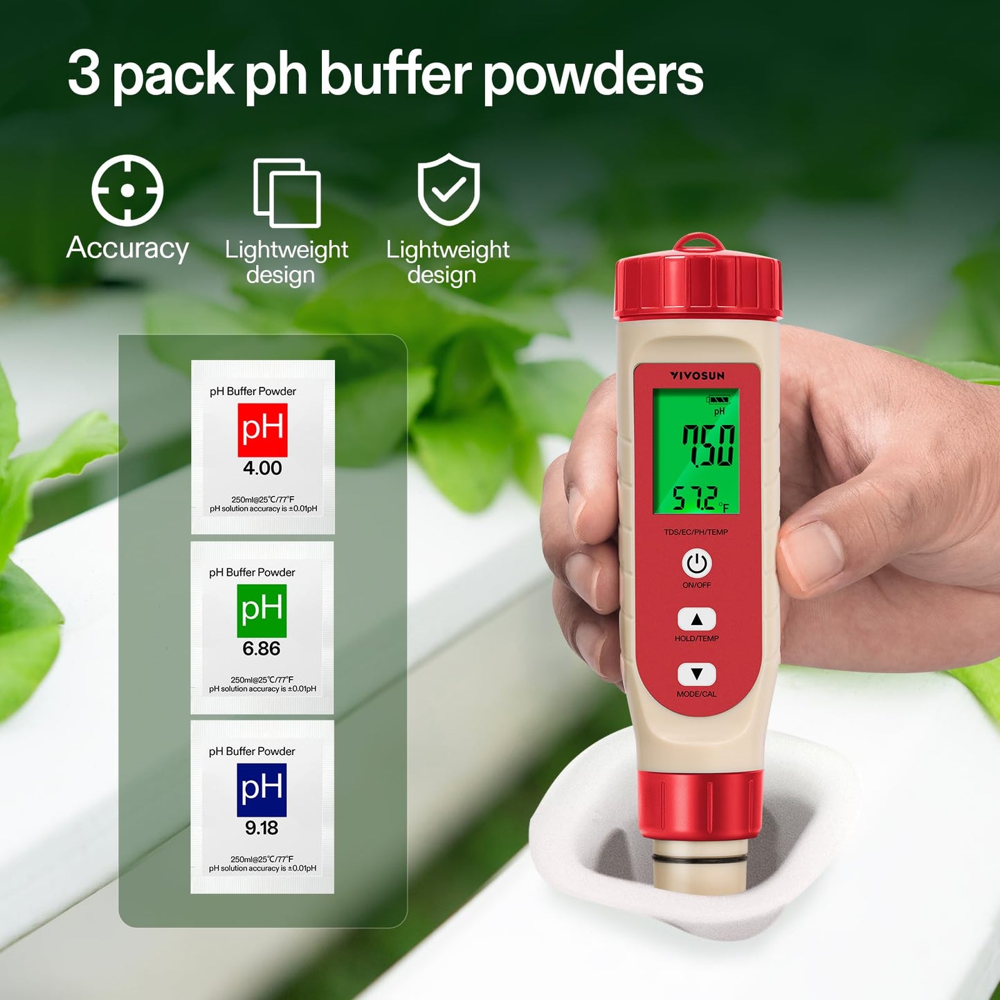 VIVOSUN 4-in-1 Digital pH Meter with pH/TDS/EC/Temp Function, 0-14.0 pH Measurement Range, ±0.1 pH Accuracy Water Quality Tester for Hydroponics, Household Drinking, and Aquarium