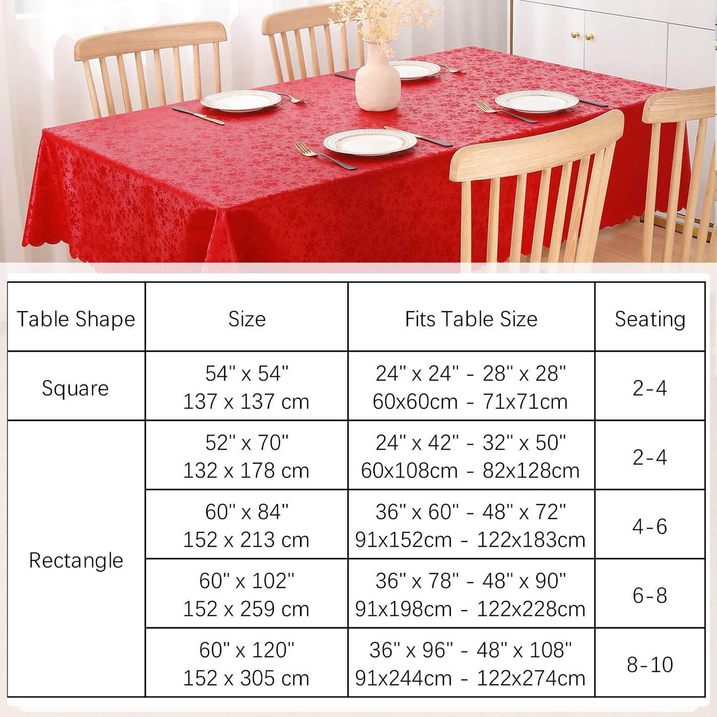 Smiry Rectangle Table Cloth, Waterproof Heavy Duty Vinyl Tablecloths, Wipeable Washable Table Cover for Kitchen and Dining Room (Red, 60" X 120")