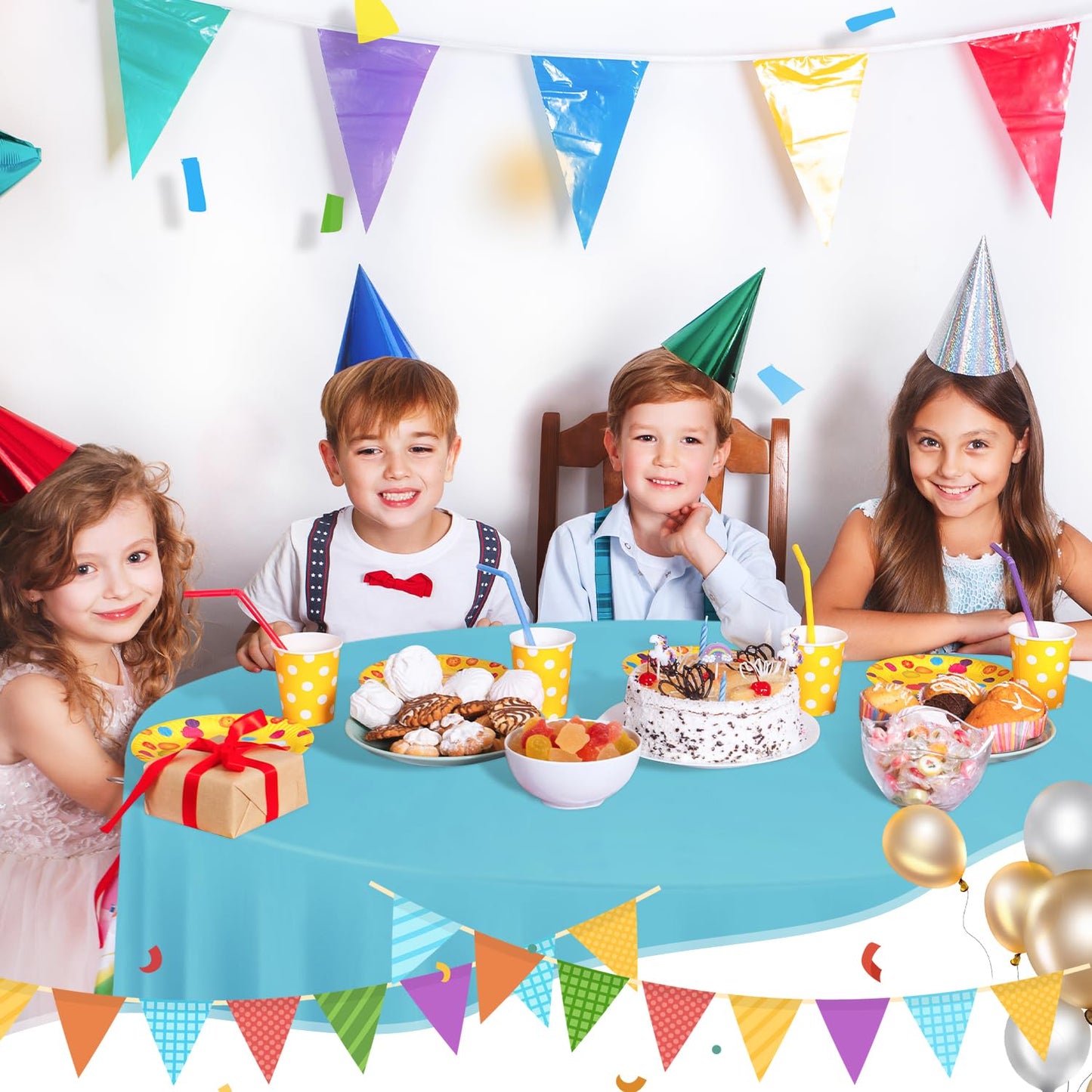 Light Blue 6 Pack Plastic Table Cloth 84", Disposable Round Tablecloth Table Cover, Plastic Tablecloths for Parties