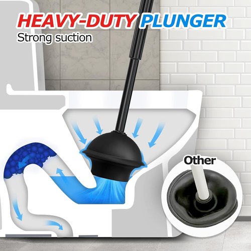 Forasto 2-Pack Toilet Brush and Plunger Set - Extended Handle for Efficient Bathroom Cleaning