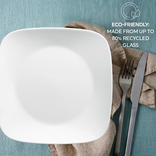 Corelle Vitrelle 18-Piece Dinnerware Set - Lightweight, Chip-Resistant Square Plates & Bowls | Pure White