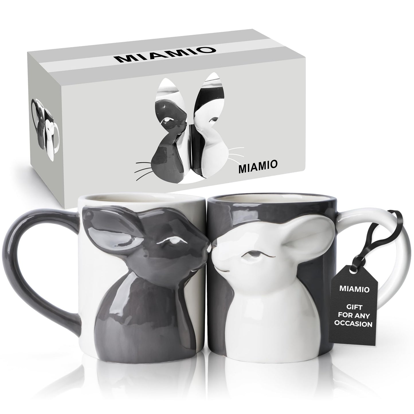MIAMIO - Kissing Rabbit Mug Set of 2/13.5 oz Coffee Mug for Couples/Ceramic Coffee Cup Set/Gifts for Women/Men for Birthday, Easter or Christmas - Microwave- and Dishwasher Safe