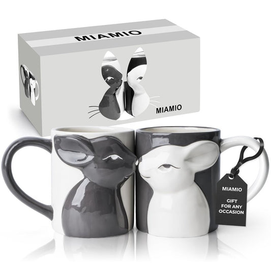 MIAMIO - Kissing Rabbit Mug Set of 2/13.5 oz Coffee Mug for Couples/Ceramic Coffee Cup Set/Gifts for Women/Men for Birthday, Easter or Christmas - Microwave- and Dishwasher Safe