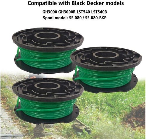 GH3000 Trimmer Replacement Spools - 20ft 0.080 Inch Auto-Feed Line for Black and Decker LST540 | 10 Pack