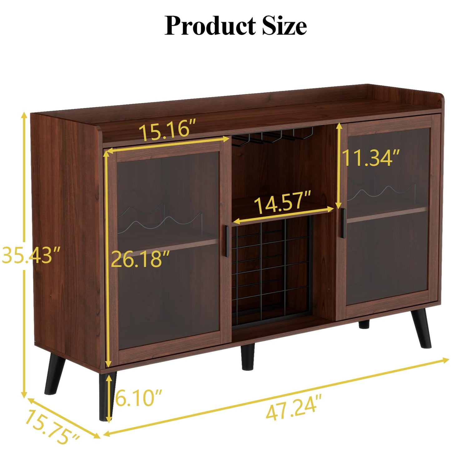 Loomie Wine Bar Cabinet with LED Light, Home Coffee Cabinet with Wine Rack and Glass Holder, Kitchen Buffet Sideboard W Storage Shelf, Freestanding Liquor Cabinet for Living Room, Dining Room (Walnut)