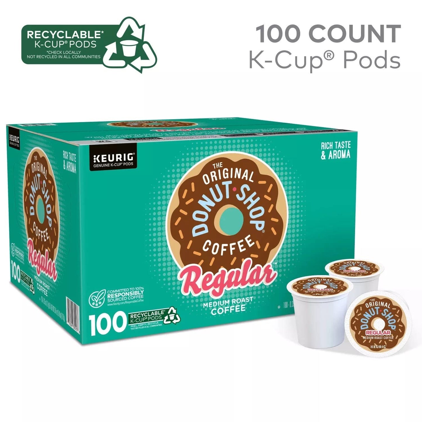 Original Donut Shop K-Cup Pack - Regular Coffee Pods | 100 Count for Keurig Machines