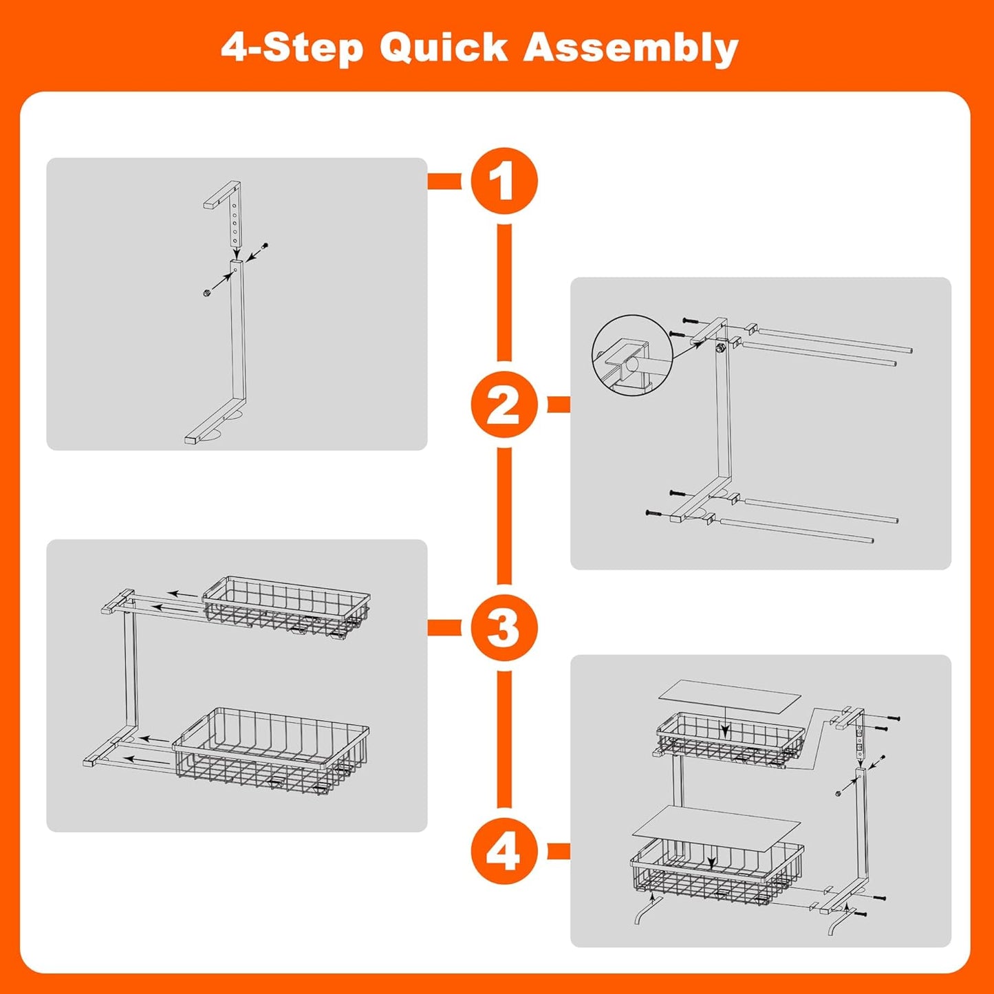 Under Sink Organizer | 2-Pack Adjustable Metal Shelves for Kitchen & Bathroom Storage - Black