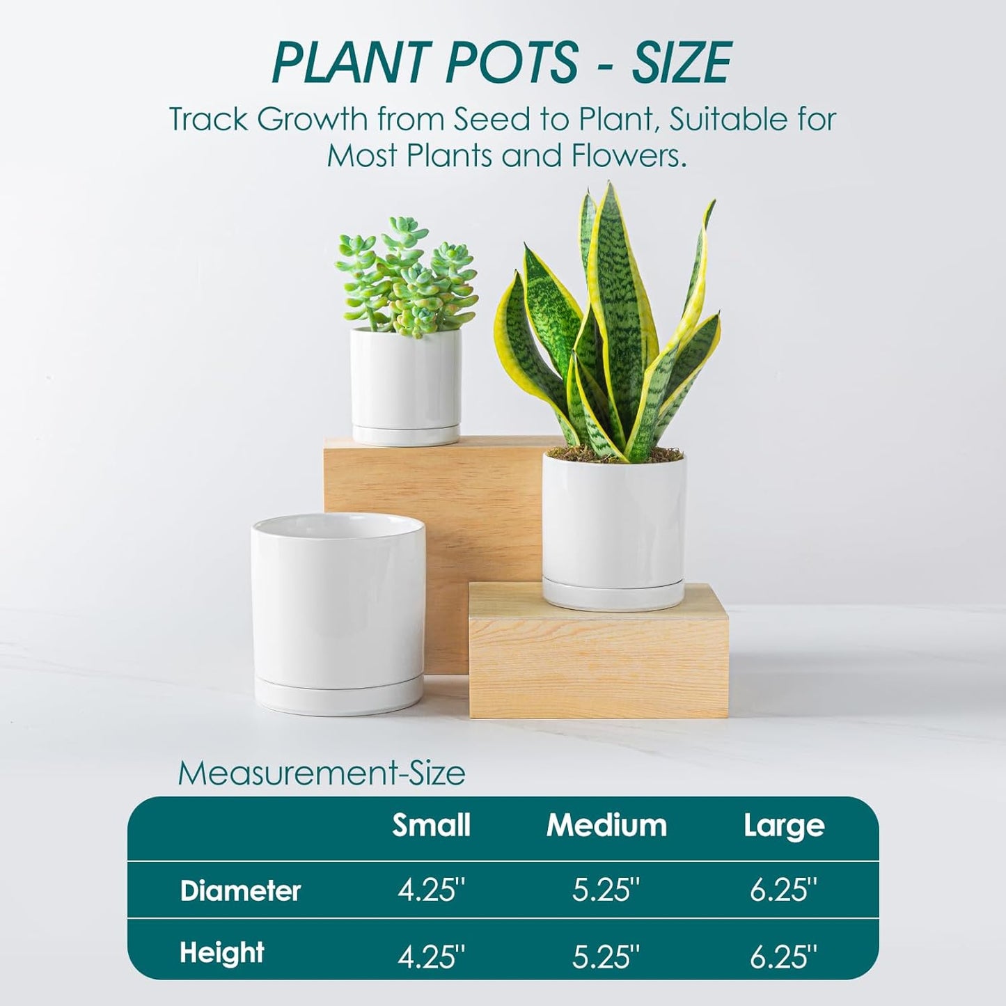 Vancasso Ceramic Plant Pots - 3-Piece Indoor Planters with Drainage | 4.25", 5.25", & 6.25" White Flower Pots