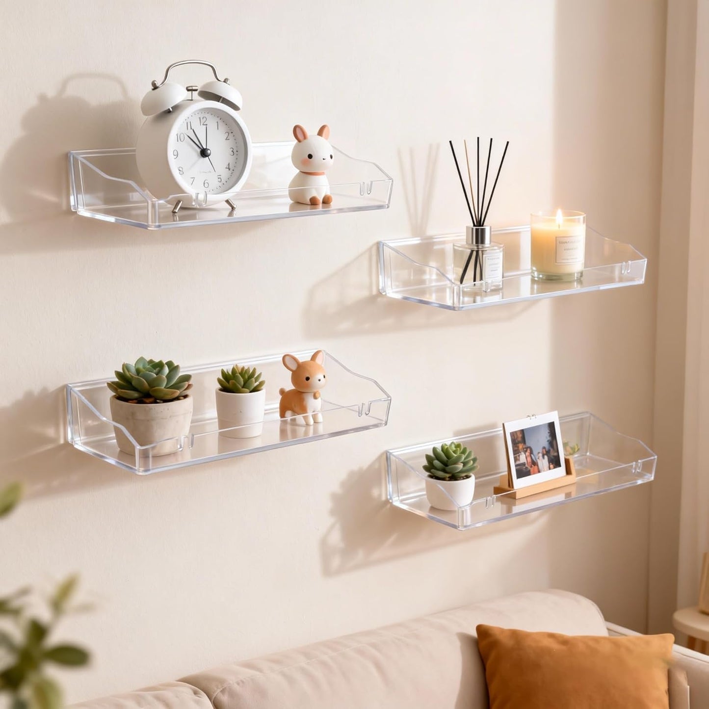 Skiennix Clear Acrylic Floating Shelves - Versatile Wall-Mounted Organizer for Bathroom, Kitchen & Living Room