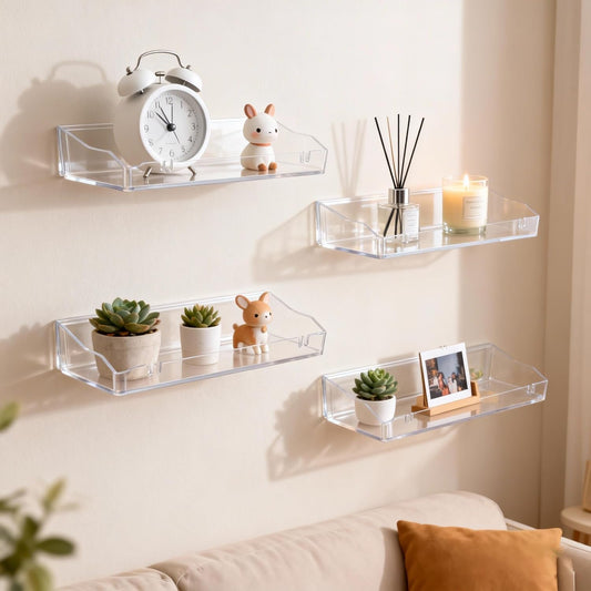 Skiennix Clear Acrylic Floating Shelves - Versatile Wall-Mounted Organizer for Bathroom, Kitchen & Living Room