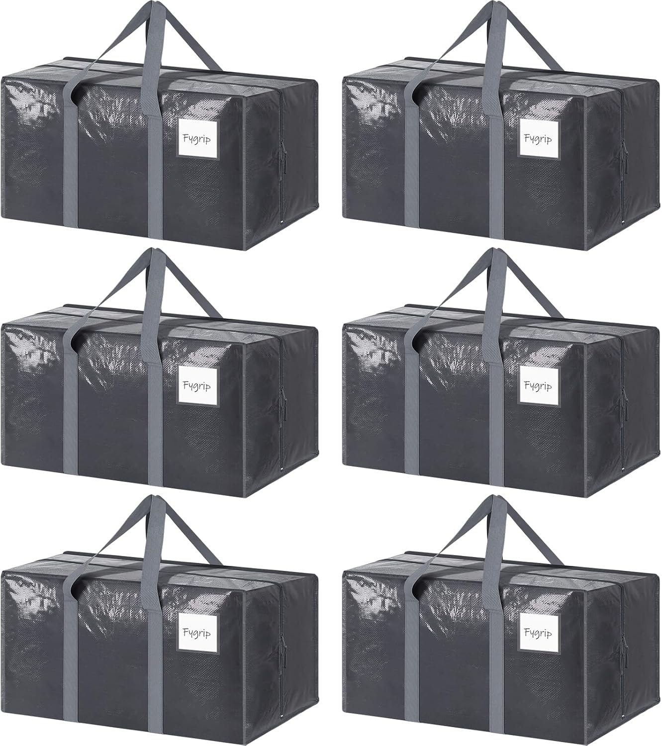 Skiennix Extra Heavy Duty Moving Bags - 6 Pack with Strong Zipper & Comfortable Handles | Durable Gray Storage Totes