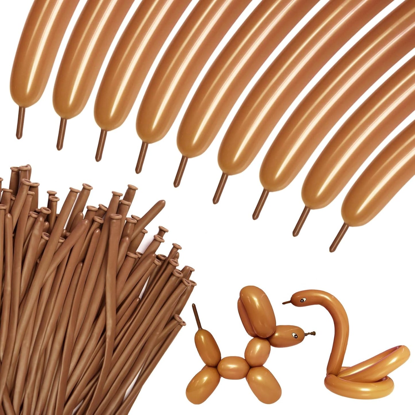 Skiennix 100Pcs Brown Long Balloons - Thickening Skinny Latex Twisting Balloons for Party Decor | Cocoa