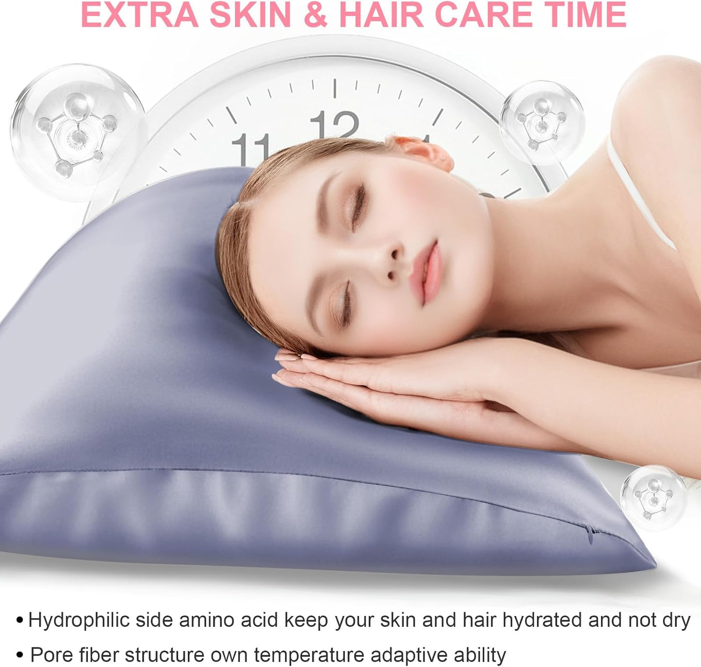 Skiennix Mulberry Silk Pillowcase - King Size, Hidden Zipper, Breathable & Cooling - Grayish Blue