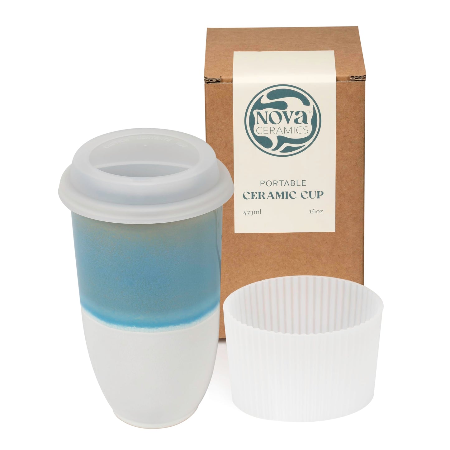 NOVA CERAMICS Travel Coffee Tumbler – Travel Mug - On the Go Coffee Mug – Microwave & Dishwasher Safe Green CoffeeTumbler - Gifts For Women Men Him Her – 16oz – Lagoon