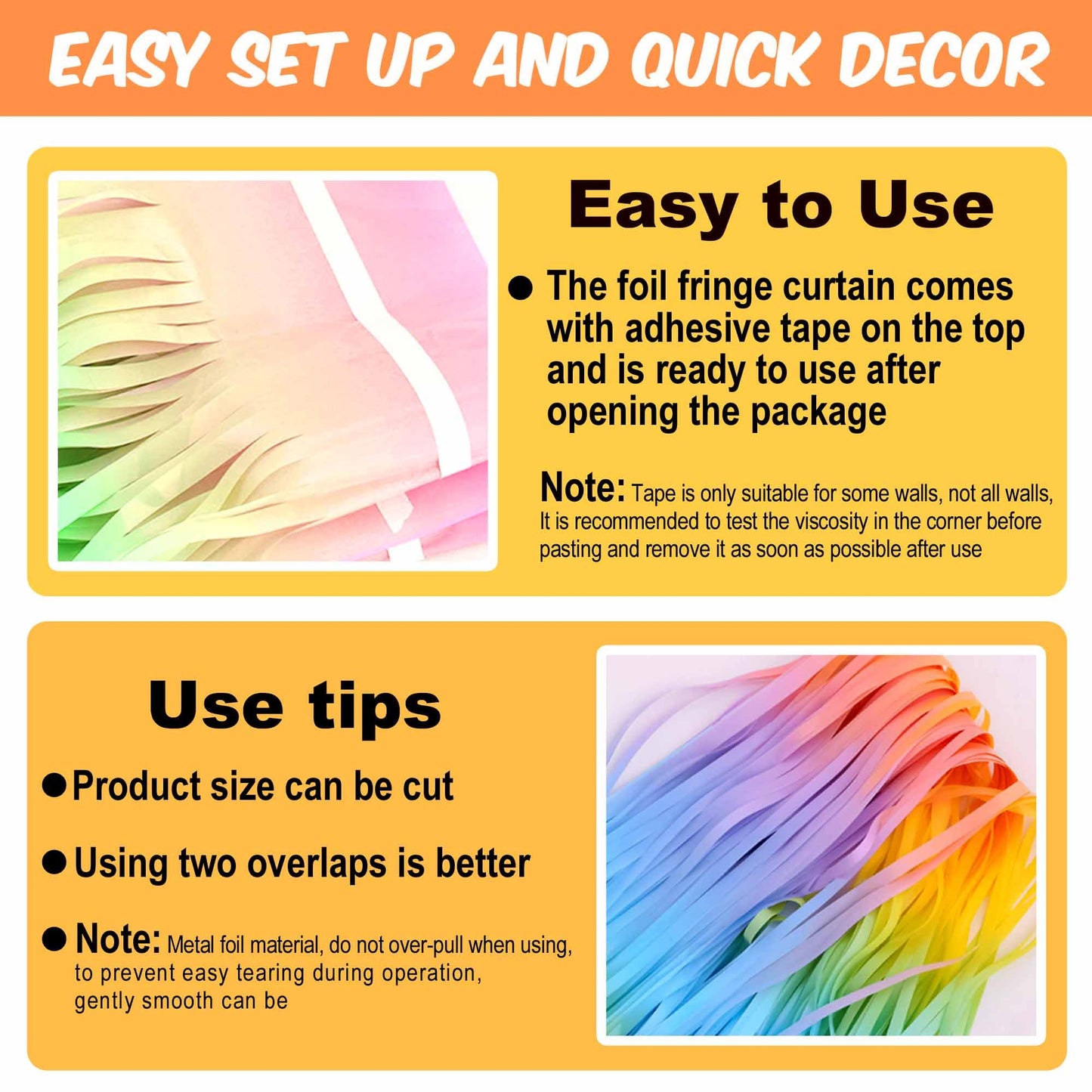 6 Pack Light Rainbow Foil Fringe Curtains Backdrop, 3.28 x 8.2 Ft Metallic Streamers Tinsel Curtains Background for Photo Booth, Birthday, Christmas, Halloween, New Year Party Decorations