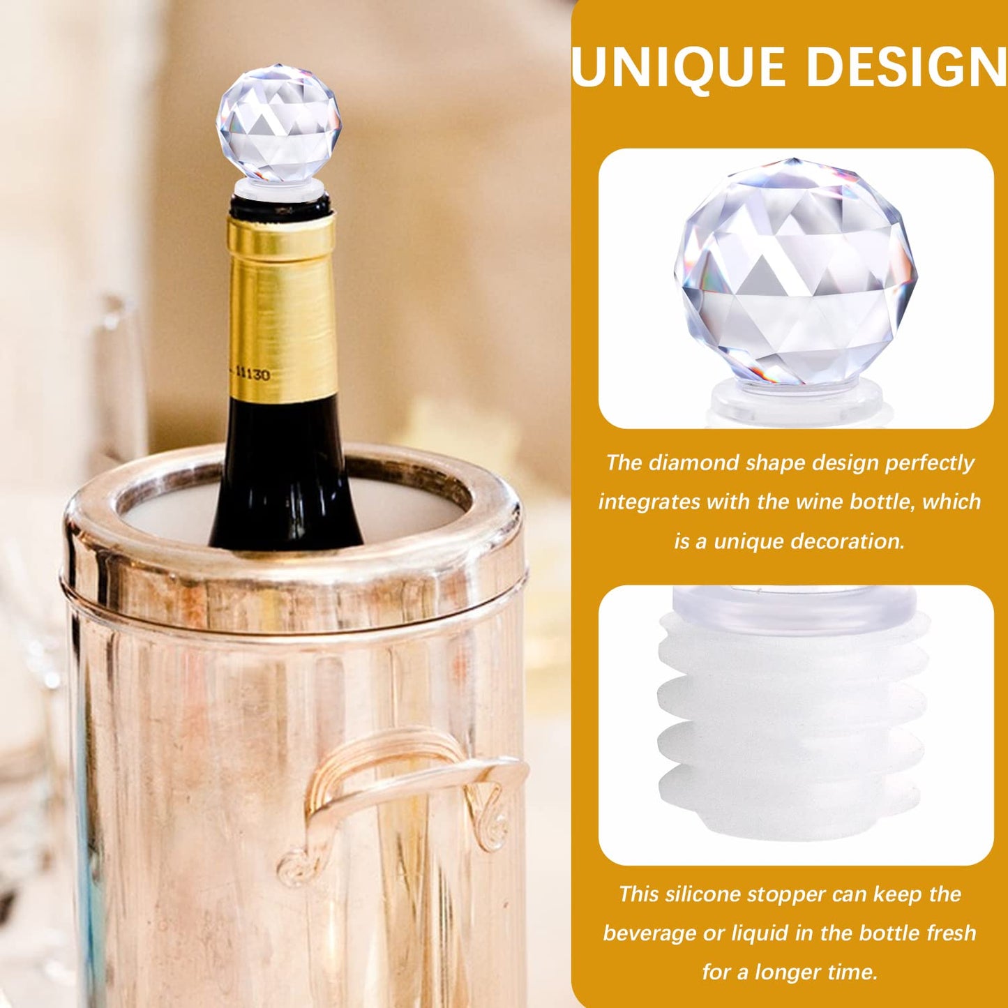 10Pcs Acrylic Bottle Stopper Decorative Wine Stoppers Crystal Clear With Airtight Silicone For Wine,Beverages,Soda,Champagne,Liquors,Oils