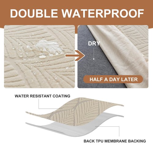 Genina Waterproof Dining Room Bench Covers, Stretch Jacquard Bench Seat Protector Cover, Rectangular Bench Cover for bedrooms, Living Rooms, Kitchens, Removable, Washable (Beige)
