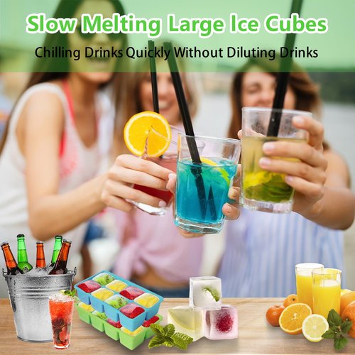 Ice Trays for Freezer with Lid and Bin, JRISBO 6 Pack Silicone Ice Cube Tray Storage Iced Bucket Kits, Stackable & Leak Proof Large Ice Cube Molds for Cocktail, Whiskey, Soup, Baby Food