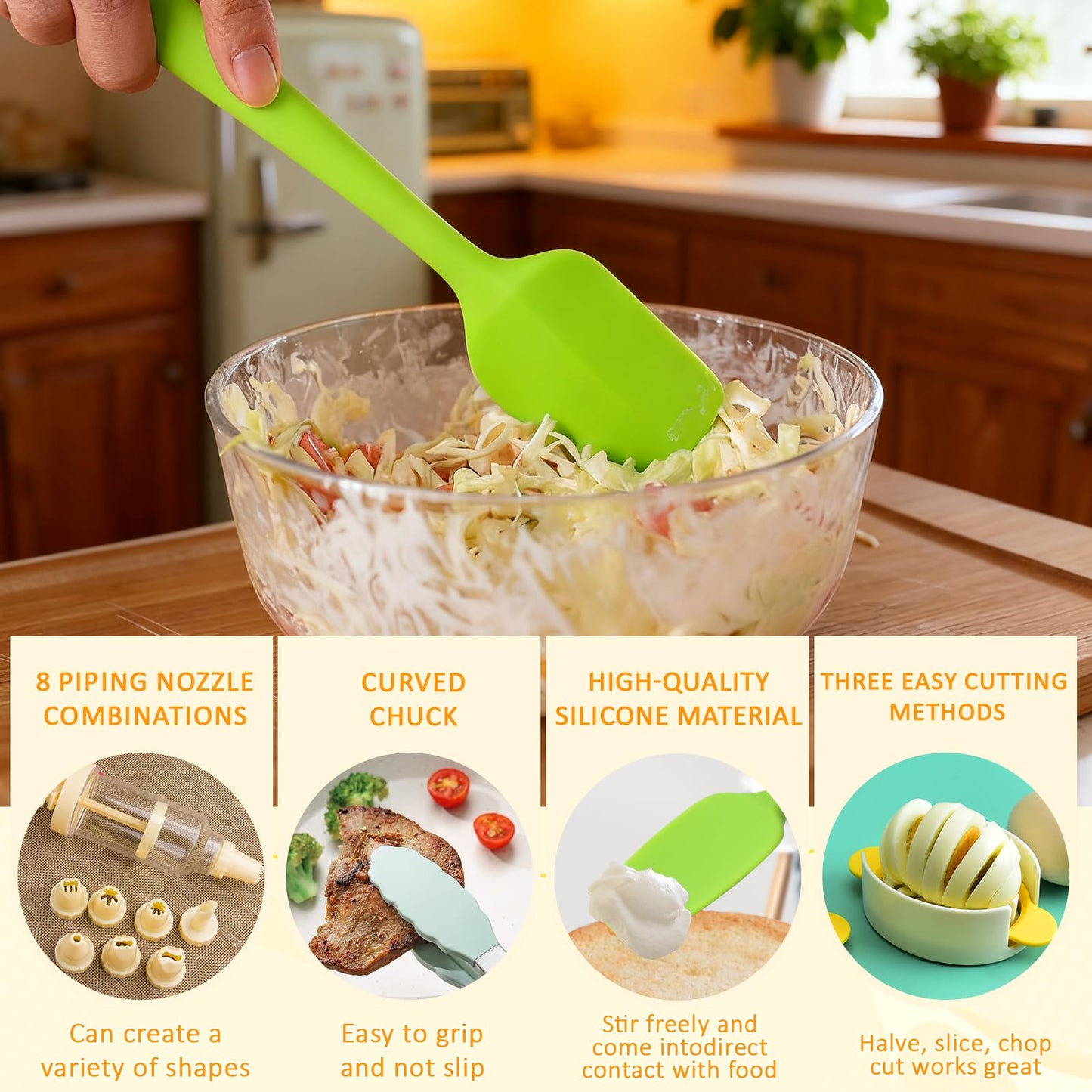 Lignumix Deviled Egg Containers with Lid & Handle (2 Layer Snap-on) PET Thickened Eggs Holder Inc Egg Slicer Kitchen Tongs Silicone Spatula and Piping Decorating Kit,for Festival Party Brunch