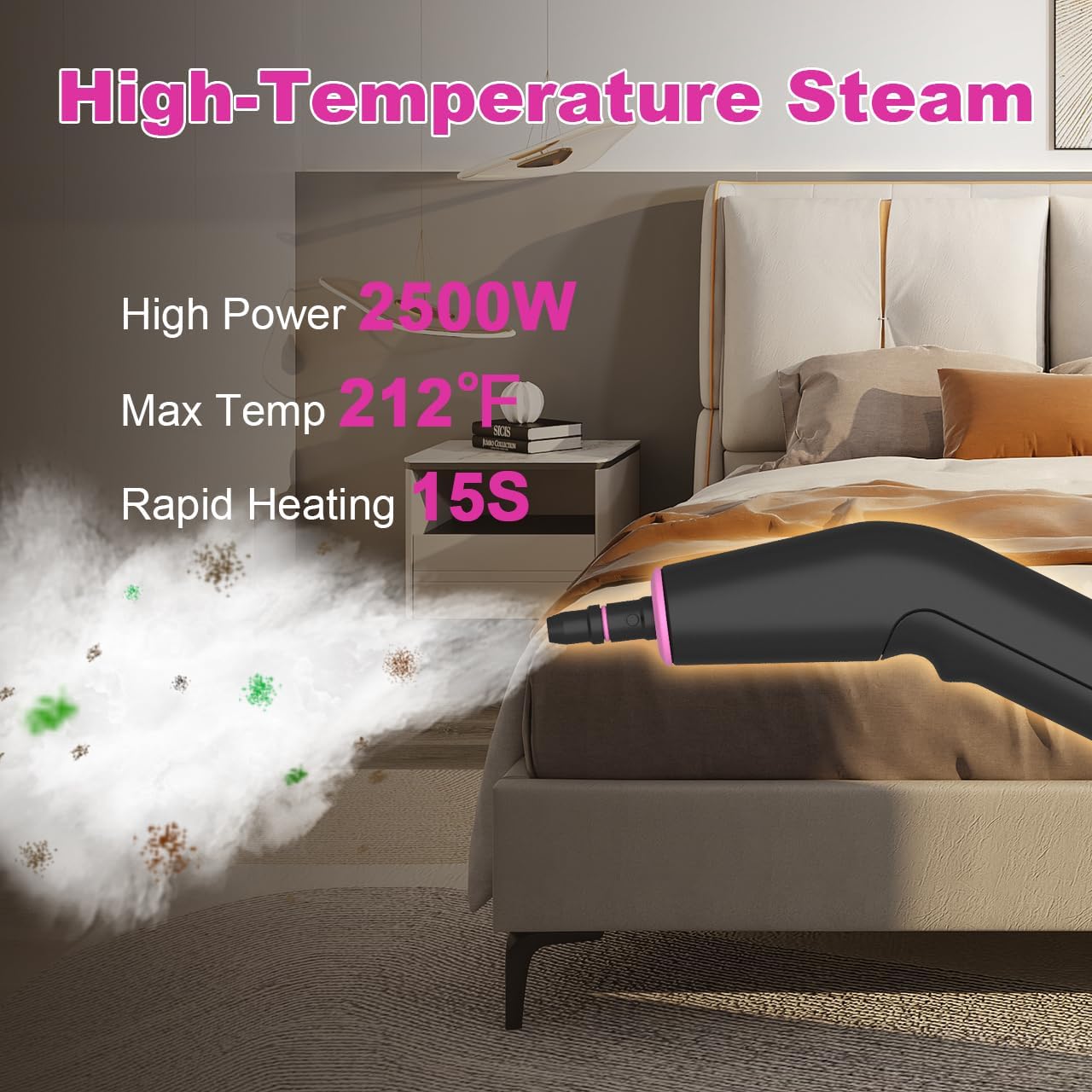 Skiennix Portable Steam Cleaner - 16-Piece Accessory Set, 6-Level Adjustable, Fast 15s Heat-Up | Lightweight Handheld for Home & Car Detailing