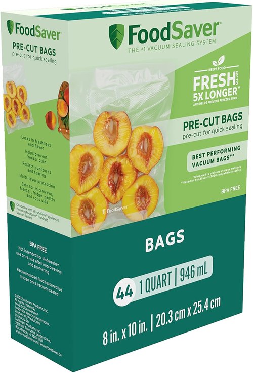 FoodSaver Precut Vacuum Sealer Bags - Airtight Food Storage & Sous Vide Cooking, BPA-Free, 1 Quart, 44 Count