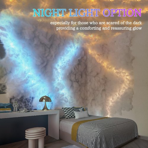 FUSLITE 3D Thundercloud LED Light - Colorful DIY Atmosphere Night Light for Gaming Rooms | 16 Feet